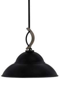 Monterey 1 Light Mini Pendant W/Matte Black & Painted Distressed Wood-look Metal Finish W/16" Matte Black  Dble Bubble Metal Shade (2901-MBDW-429-MB)