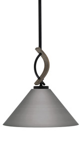 Monterey 1 Light Mini Pendant W/Matte Black & Painted Distressed Wood-look Metal Finish With 14" Brushed Nickel Cone Metal Shade (2901-MBDW-420-BN)