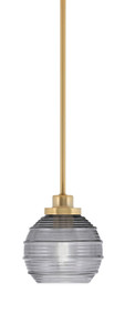 Odyssey Stem Hung Mini Pendant, New Age Brass Finish, 6" Smoke Ribbed Glass (2601-NAB-5112)