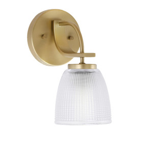 Cavella Wall Sconce, New Age Brass Finish, 5" Clear Ribbed Glass (3911-NAB-500)