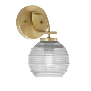 Cavella Wall Sconce, New Age Brass Finish, 6" Clear Ribbed Glass (3911-NAB-5110)