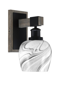 Tacoma 1 Light Wall Sconce Shown In Matte Black & Painted Distressed Wood-Look Metal Finish With 6" Onyx Swirl Glass (1841-MBDW-4819)