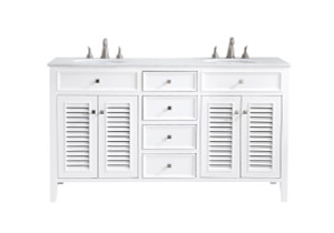 60 Inch Double Bathroom Vanity In White With Ivory White Engineered Marble (VF-1042-VW) 60 Inch Double Bathroom Vanity In White With Ivory White Engineered Marble (VF-1042-VW)
