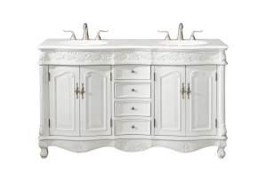 60 Inch Double Bathroom Vanity In Antique White With Ivory White Engineered Marble (VF-1049-VW)