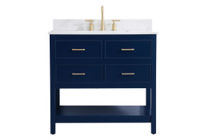 36 Inch Single Bathroom Vanity In Blue With Backsplash (VF19036BL-BS) 36 Inch Single Bathroom Vanity In Blue With Backsplash (VF19036BL-BS)
