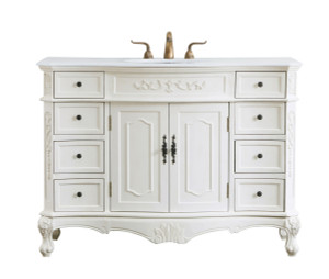 48 Inch Single Bathroom Vanity In Antique White With Ivory White Engineered Marble (VF10148AW-VW) 48 Inch Single Bathroom Vanity In Antique White With Ivory White Engineered Marble (VF10148AW-VW)