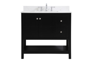 36 Inch Single Bathroom Vanity In Black With Backsplash (VF16436BK-BS)