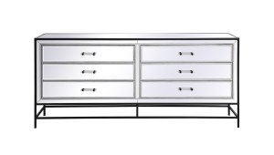 James 72 In. Mirrored Six Drawer Chest In Black (MF73672BK)