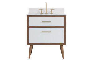 30 Inch Bathroom Vanity In White With Backsplash (VF41030WH-BS)