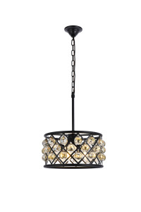 Madison 4 Light Matte Black Pendant Golden Teak (Smoky) Royal Cut Crystal (1214D16MB-GT/RC)