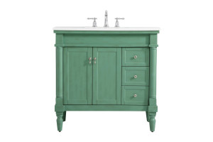 36 Inch Single Bathroom Vanity In Vintage Mint With Ivory White Engineered Marble (VF13036VM-VW)