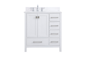 32 Inch Single Bathroom Vanity In White With Backsplash (VF18832WH-BS) 32 Inch Single Bathroom Vanity In White With Backsplash (VF18832WH-BS)