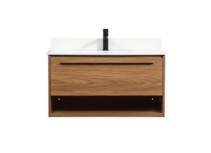 36 Inch Single Bathroom Vanity In Walnut Brown With Backsplash (VF43536WB-BS) 36 Inch Single Bathroom Vanity In Walnut Brown With Backsplash (VF43536WB-BS)
