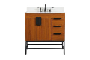 32 Inch Single Bathroom Vanity In Teak With Backsplash (VF48832MTK-BS)