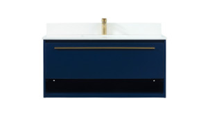 40 Inch Single Bathroom Vanity In Blue With Backsplash (VF43540MBL-BS) 40 Inch Single Bathroom Vanity In Blue With Backsplash (VF43540MBL-BS)