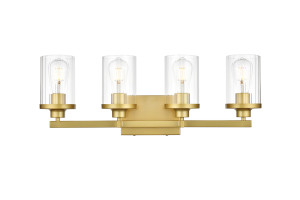 Saanvi 4 Light Brass And Clear Bath Sconce (LD7316W25BRA)