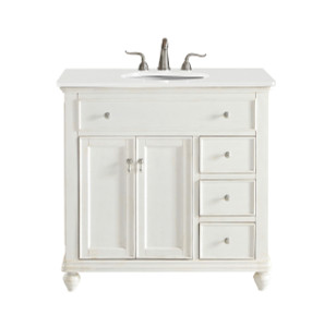 36 Inch Single Bathroom Vanity In Antique White With Ivory White Engineered Marble (VF12336AW-VW) 36 Inch Single Bathroom Vanity In Antique White With Ivory White Engineered Marble (VF12336AW-VW)