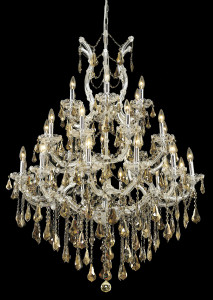 Maria Theresa 28 Light Chrome Chandelier Golden Teak (Smoky) Royal Cut Crystal (2801D38C-GT/RC)