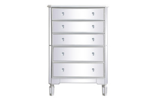 33 Inch Mirrored 5 Drawer Chest In Antique White (MF6-1026AW)
