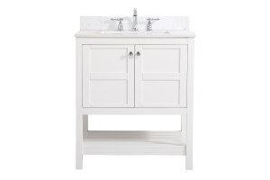 30 Inch Single Bathroom Vanity In White With Backsplash (VF16430WH-BS) 30 Inch Single Bathroom Vanity In White With Backsplash (VF16430WH-BS)