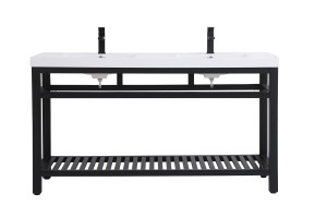 60 Inch Double Bathroom Metal Vanity In Black (VF14060DBK)