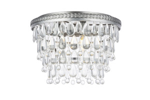 Nordic 3 Light Antique Silver Flush Mount Clear Royal Cut Crystal (1219F15AS/RC)