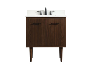 30 Inch Single Bathroom Vanity In Walnut With Backsplash (VF48030MWT-BS)