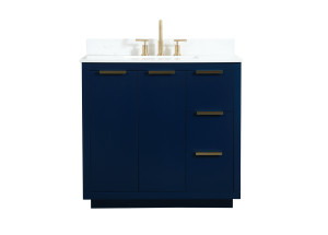 36 Inch Single Bathroom Vanity In Blue With Backsplash (VF19436BL-BS) 36 Inch Single Bathroom Vanity In Blue With Backsplash (VF19436BL-BS)