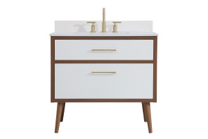 36 Inch Bathroom Vanity In White With Backsplash (VF41036WH-BS)