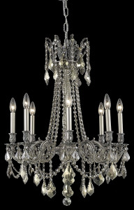 Rosalia 8 Light Pewter Chandelier Golden Teak (Smoky) Royal Cut Crystal (9208D24PW-GT/RC)