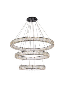 Monroe 41 Inch Led Triple Ring Chandelier In Black (3503G41LBK)