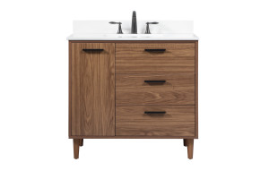 36 Inch Single Bathroom Vanity In Walnut Brown With Backsplash (VF47036WB-BS) 36 Inch Single Bathroom Vanity In Walnut Brown With Backsplash (VF47036WB-BS)