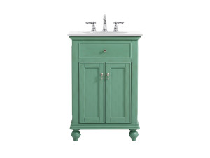 24 Inch Single Bathroom Vanity In Vintage Mint With Ivory White Engineered Marble (VF12324VM-VW) 24 Inch Single Bathroom Vanity In Vintage Mint With Ivory White Engineered Marble (VF12324VM-VW)