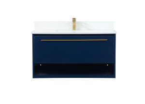36 inch Single bathroom vanity in blue with backsplash (VF43536MBL-BS)