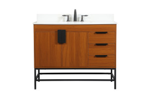 42 Inch Single Bathroom Vanity In Teak With Backsplash (VF48842MTK-BS)