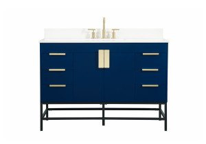 48 inch Single bathroom vanity in blue with backsplash (VF488W48MBL-BS)