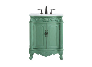 27 Inch Single Bathroom Vanity In Vintage Mint With Ivory White Engineered Marble (VF-1008VM-VW)