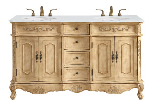 60 Inch Double Bathroom Vanity In Antique Beige With Ivory White Engineered Marble (VF10160DAB-VW) 60 Inch Double Bathroom Vanity In Antique Beige With Ivory White Engineered Marble (VF10160DAB-VW)