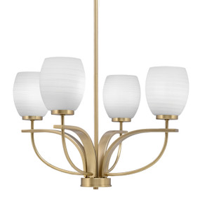 Cavella 4 Light, Uplight, Chandelier, New Age Brass Finish, 5" White Linen Glass (3904-NAB-615)