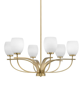 Cavella 6 Light, Uplight, Chandelier, New Age Brass Finish, 5" White Linen Glass  (3906-NAB-615)