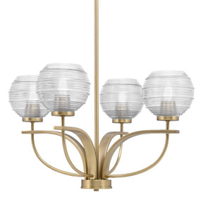 Cavella 4 Light, Uplight, Chandelier, New Age Brass Finish, 6" Clear Ribbed Glass (3904-NAB-5110)