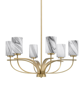 Cavella 6 Light, Uplight, Chandelier, New Age Brass Finish, 4" Onyx Swirl Glass (3906-NAB-3009)