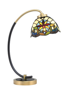 Desk Lamp, Matte Black & New Age Brass Finish, 7" Earth Star Art Glass (57-MBNAB-9365)