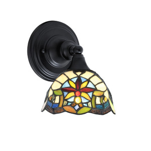 Wall Sconce, Matte Black Finish, 7" Earth Star Art Glass (40-MB-9365)