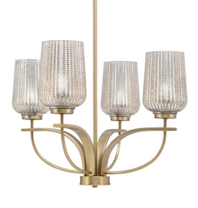 Cavella 4 Light, Uplight, Chandelier, New Age Brass Finish, 5" Silver Textured Glass (3904-NAB-4253)