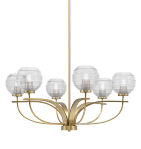 Cavella 6 Light, Uplight, Chandelier, New Age Brass Finish, 6" Clear Ribbed Glass (3906-NAB-5110)