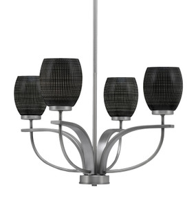 Cavella 4 Light, Uplight, Chandelier, Graphite Finish, 5" Black Matrix Glass (3904-GP-4029)