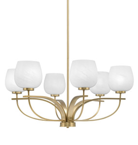 Cavella 6 Light, Uplight, Chandelier, New Age Brass Finish, 6" White Marble Glass (3906-NAB-4811)