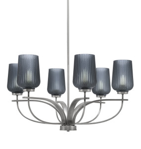 Cavella 6 Light, Uplight, Chandelier, Graphite Finish, 5" Smoke Textured Glass  (3906-GP-4252)