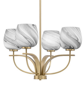Cavella 4 Light, Uplight, Chandelier, New Age Brass Finish, 6" Onyx Swirl Glass (3904-NAB-4819)